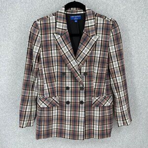 Cara Santana Apt 9 Womens Plaid Blazer Size 14 Double Breasted Long Academia